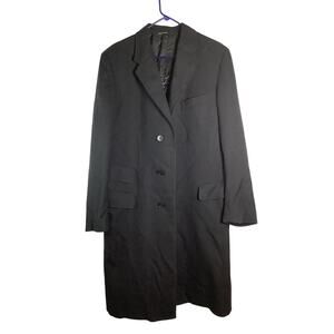 Paul Smith London Mens Large Black Merino Wool Long Coat Overcoat Luxury HR13-26